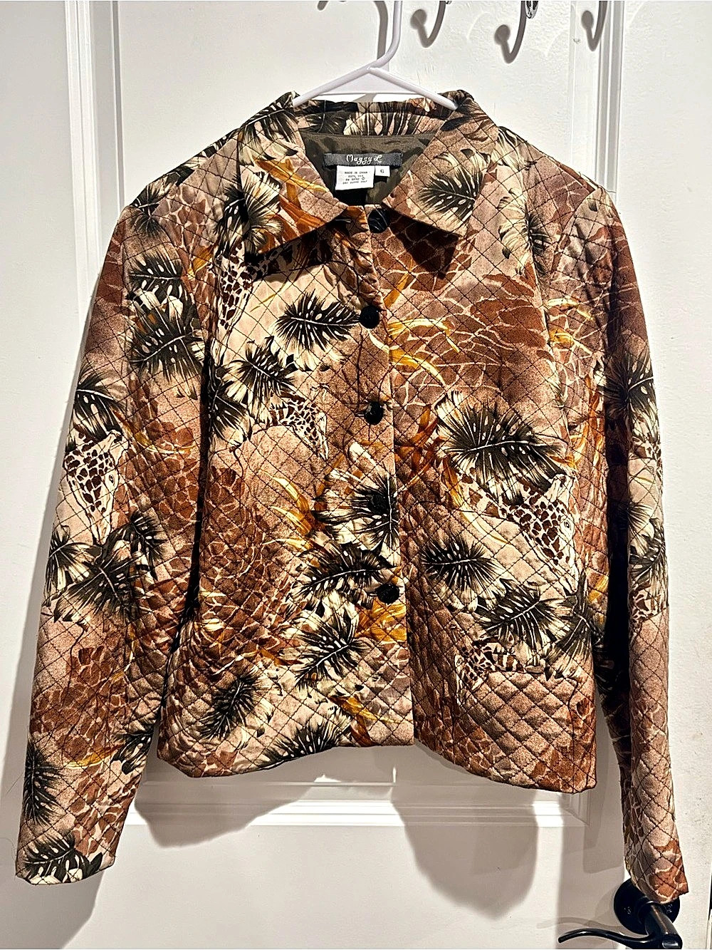 Vintage Maggy London 100% Silk Quilted Safari Animal Print Jacket - Size 6